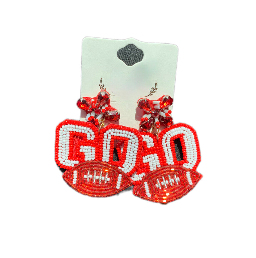 Red and White Beaded Football Earrings