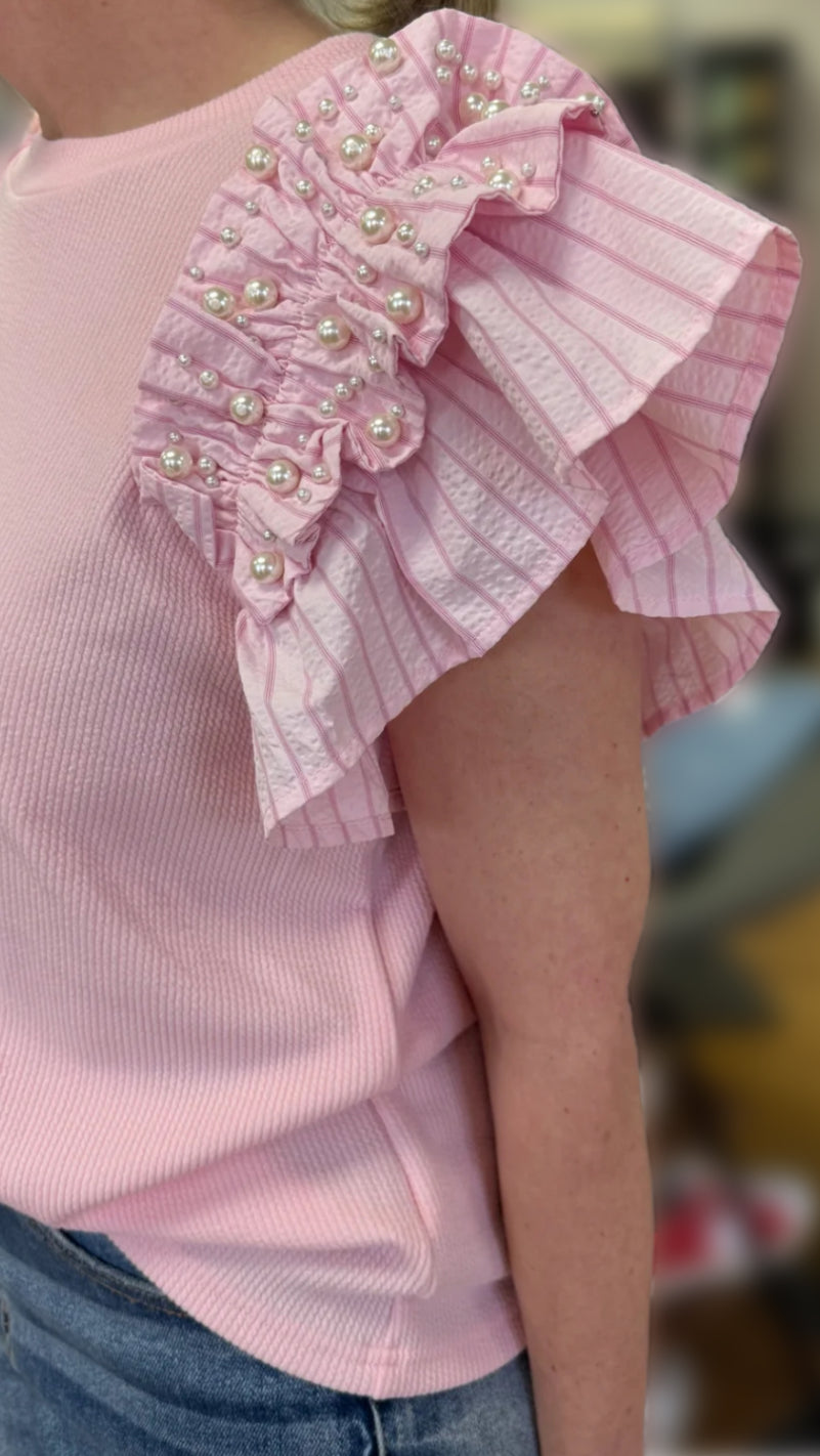 Ruffle Pearl Sleeve Top