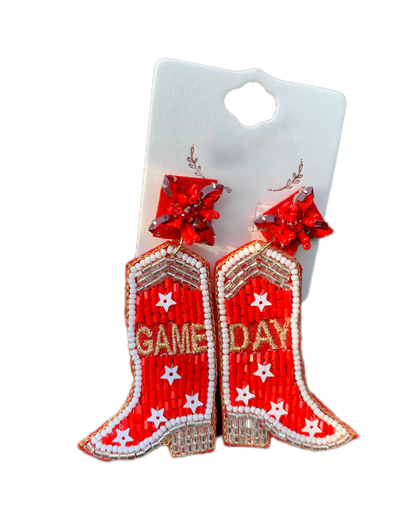 Red and White Game Day Beaded Earrings