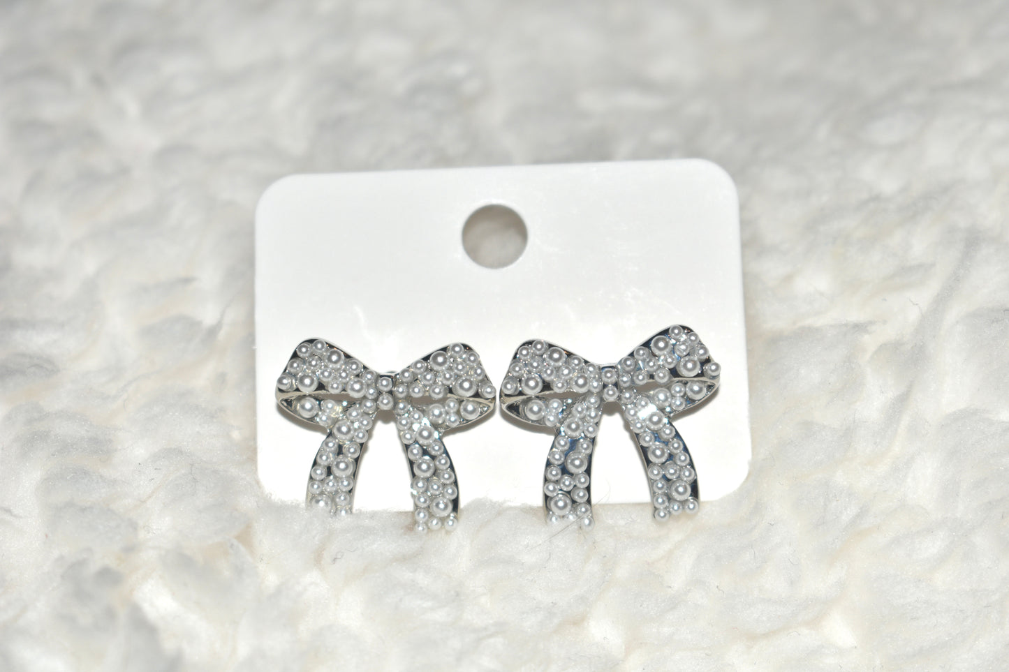 Pearl Ribbon Bow Stud Earrings