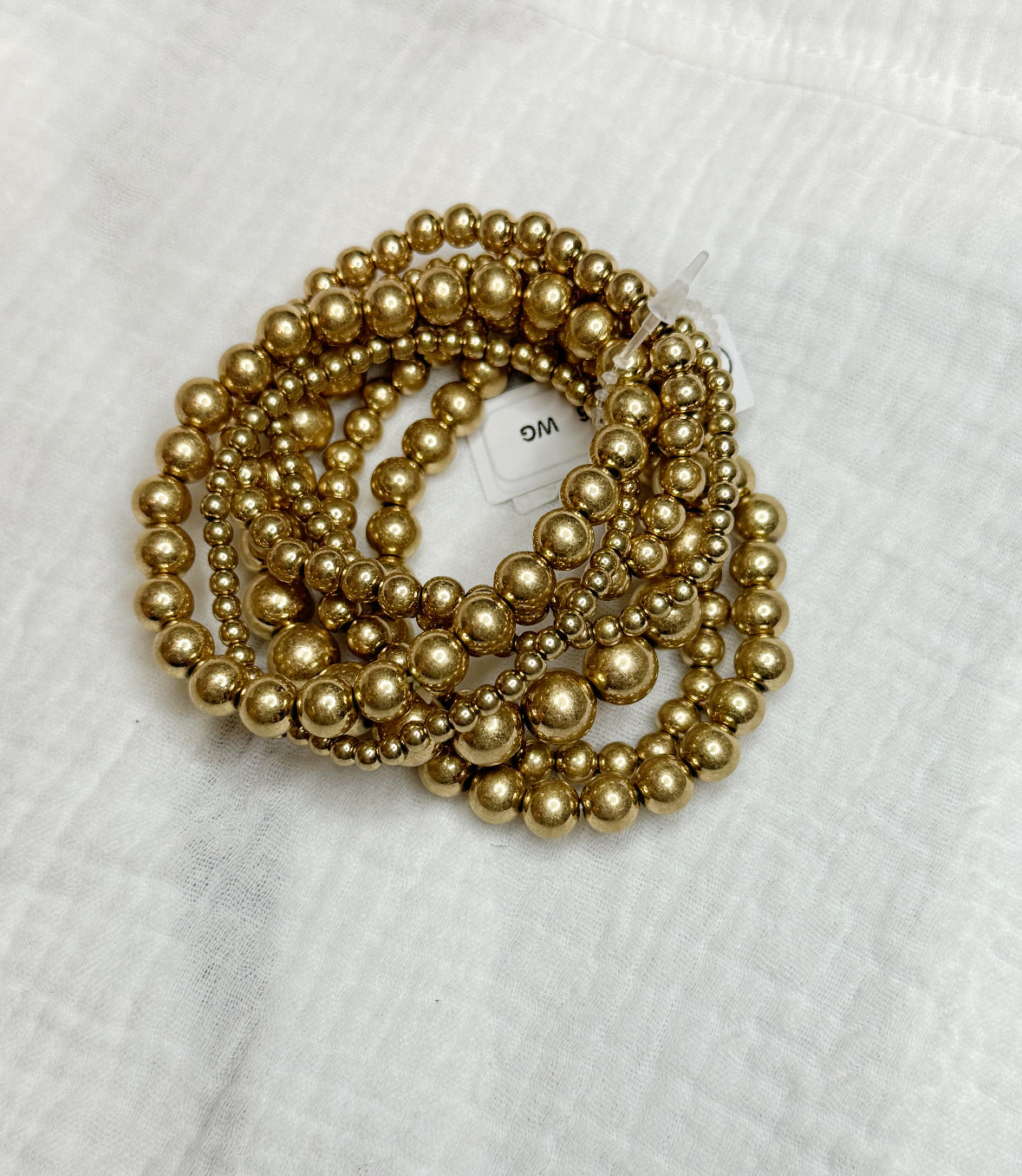 Brushed Gold Beaded Stretch Bracelet Stack