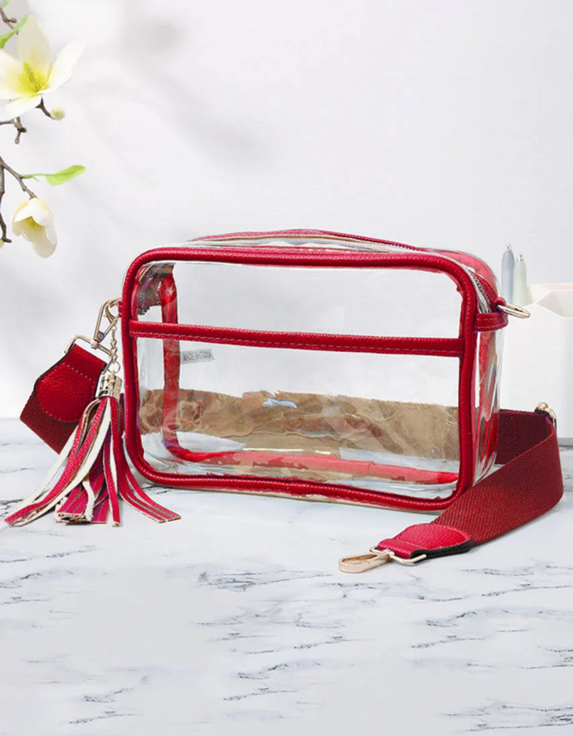 Red and Clear Camera Bag