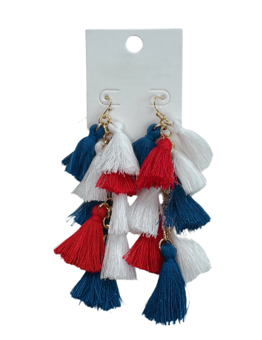 Red White & Blue Tassel Earrings