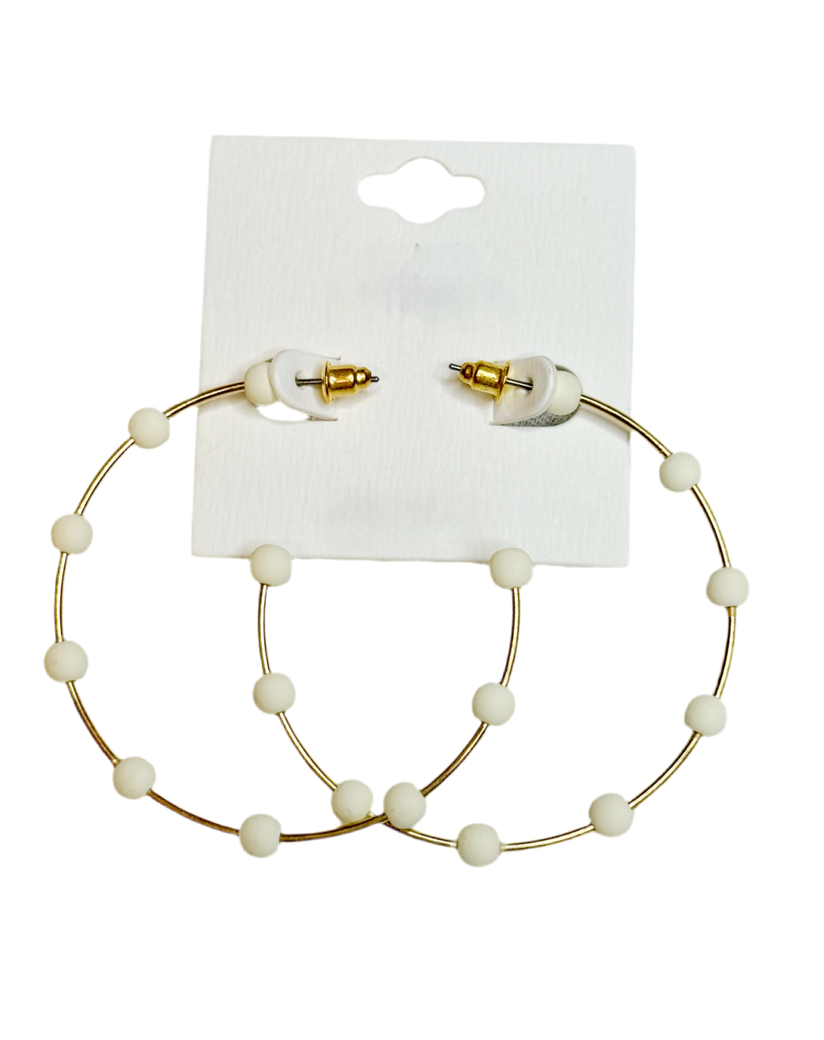 White and Gold Studded Hoop Earrings
