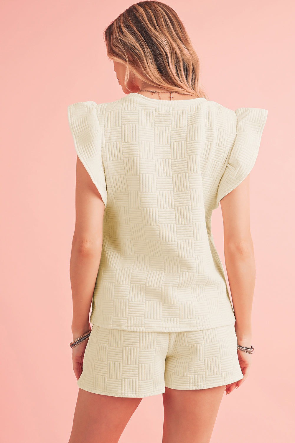 Textured Ruffle Sleeve Short Set