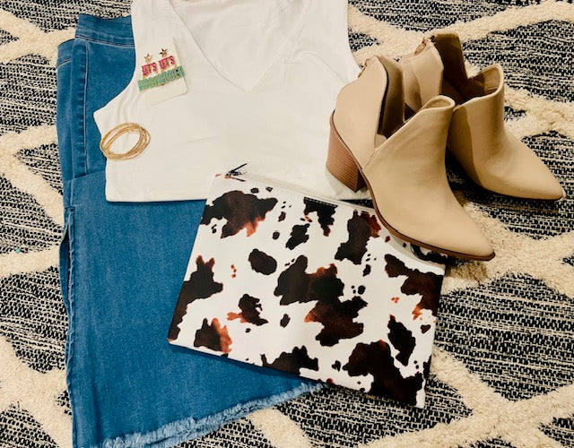 Brown & Cream Cow Print Handbag / Oversized Clutch