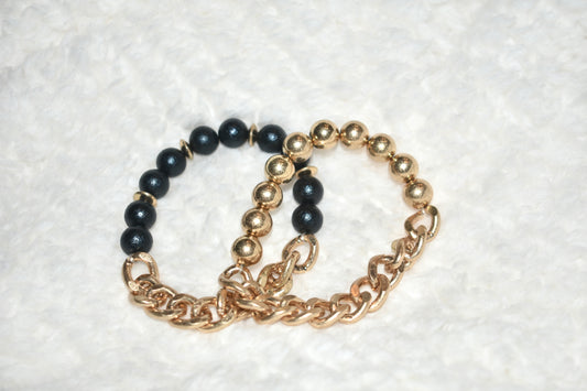 Gold & Navy Beaded Bracelet