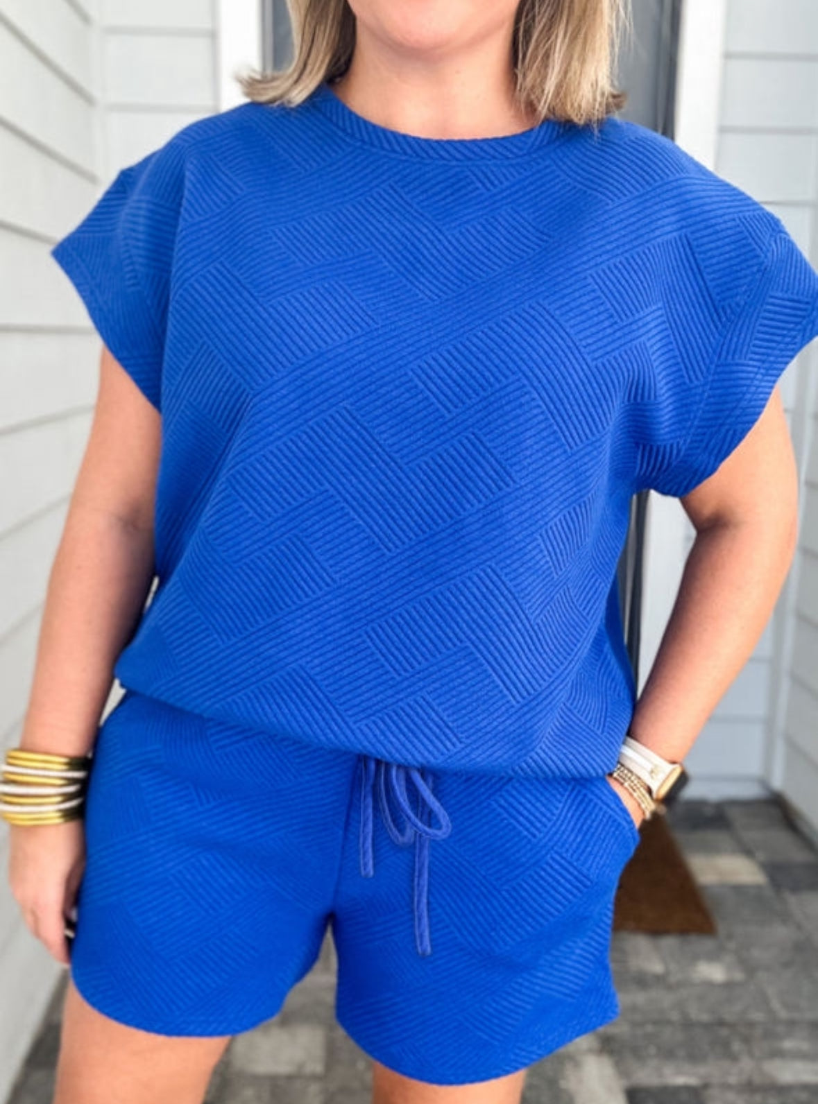 Royal Blue Textured Short Set