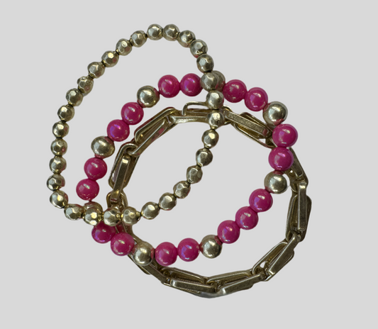 Brushed Gold and Magenta Bracelet Stack