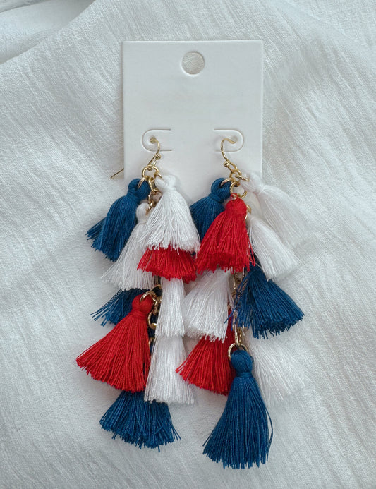 Red White & Blue Tassel Earrings