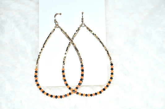 Blue, Gold & Orange Beaded Drop Earrings