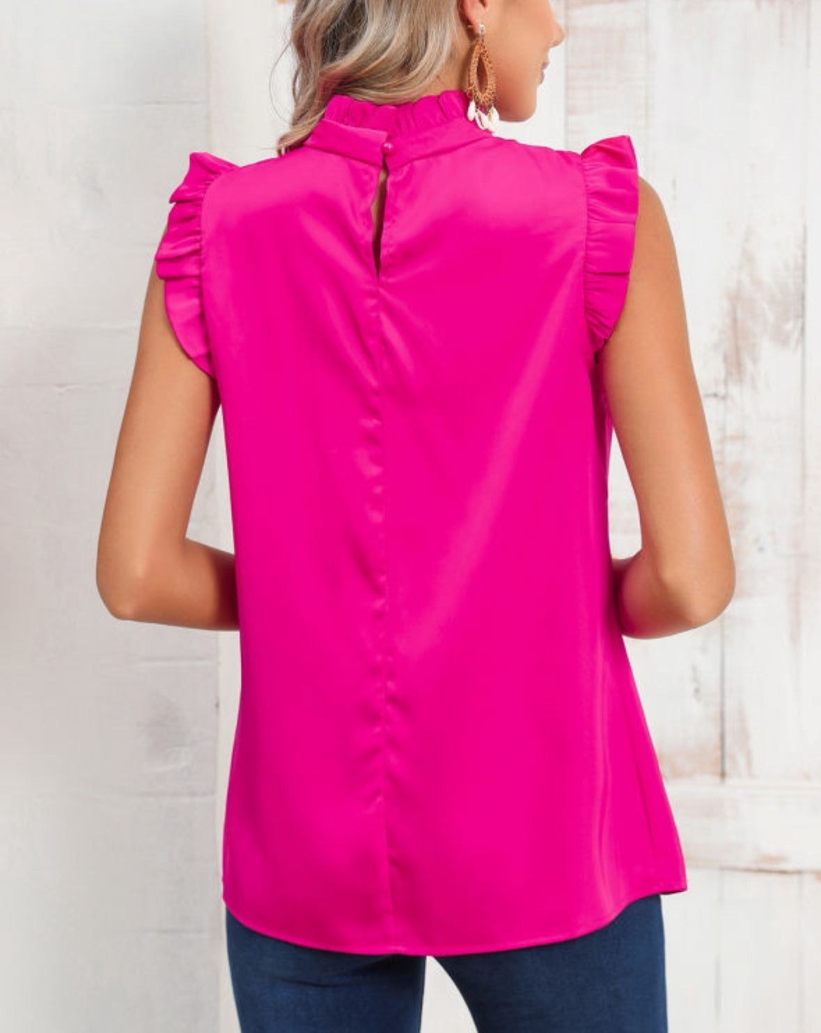 Pink Frilled Sleeveless Pleated Blouse