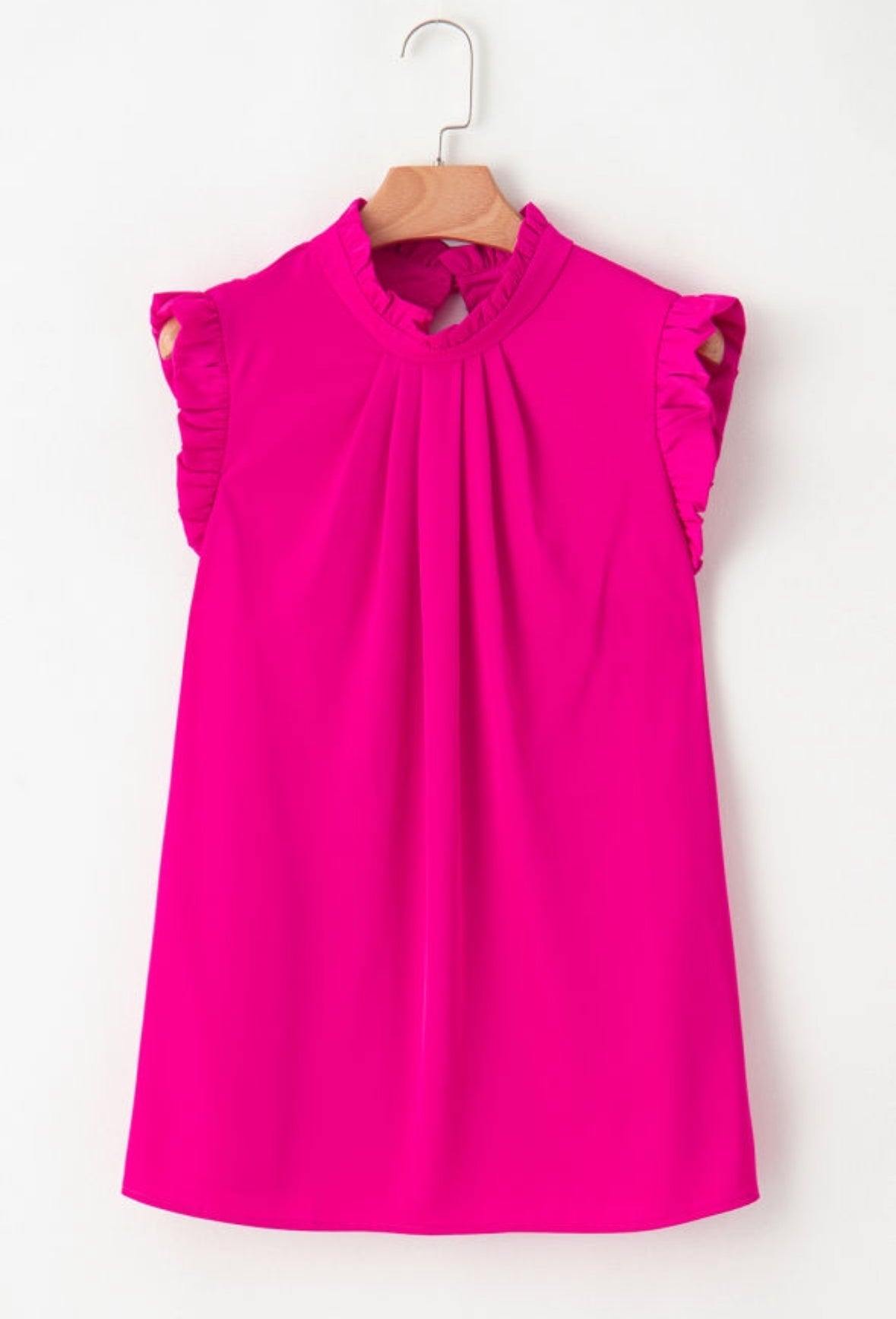 Pink Frilled Sleeveless Pleated Blouse