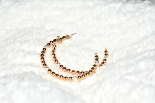 Gold & Pearl Beaded Hoops
