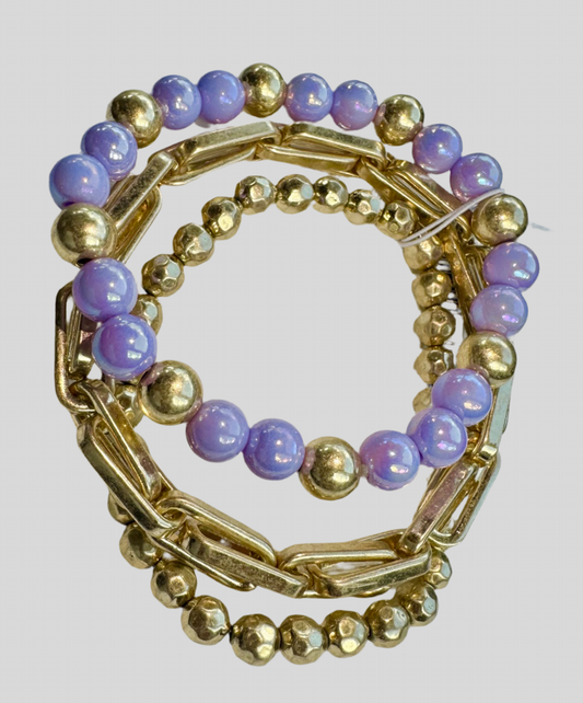 Brushed Gold & Purple Bracelet Stack