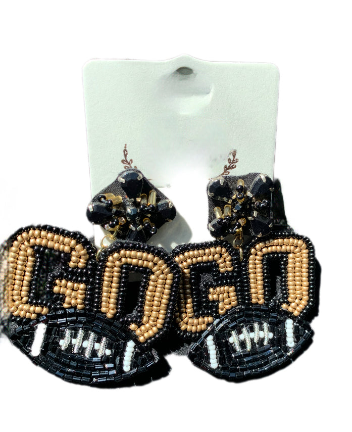 Black and Gold Beaded Football Earrings
