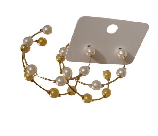 Gold & Pearl Hoop Earrings
