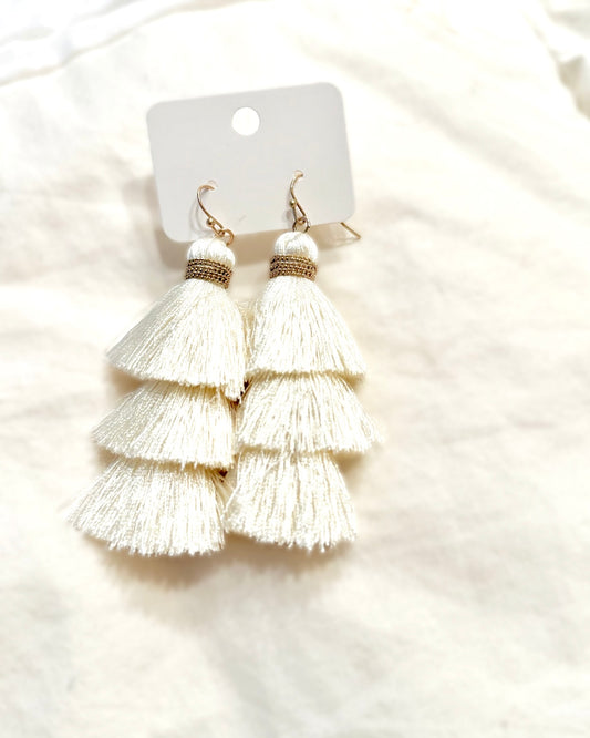 White Tassel Earrings