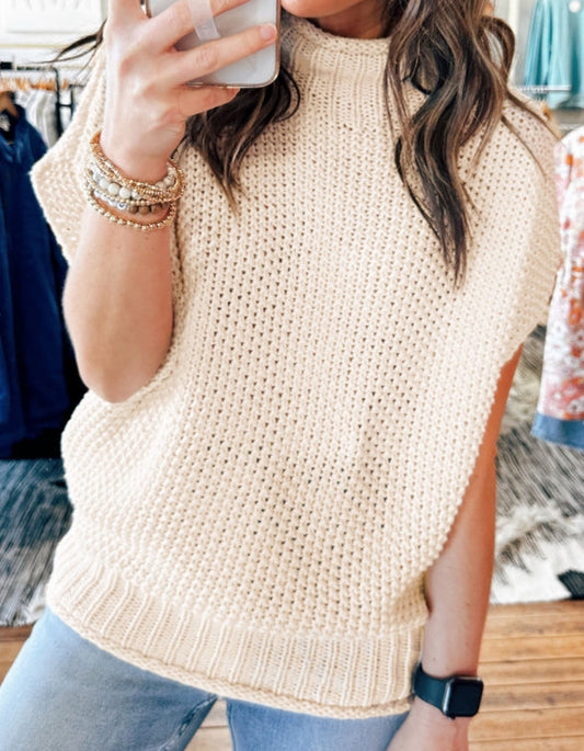 Mock Neck Knitted Dolman Top