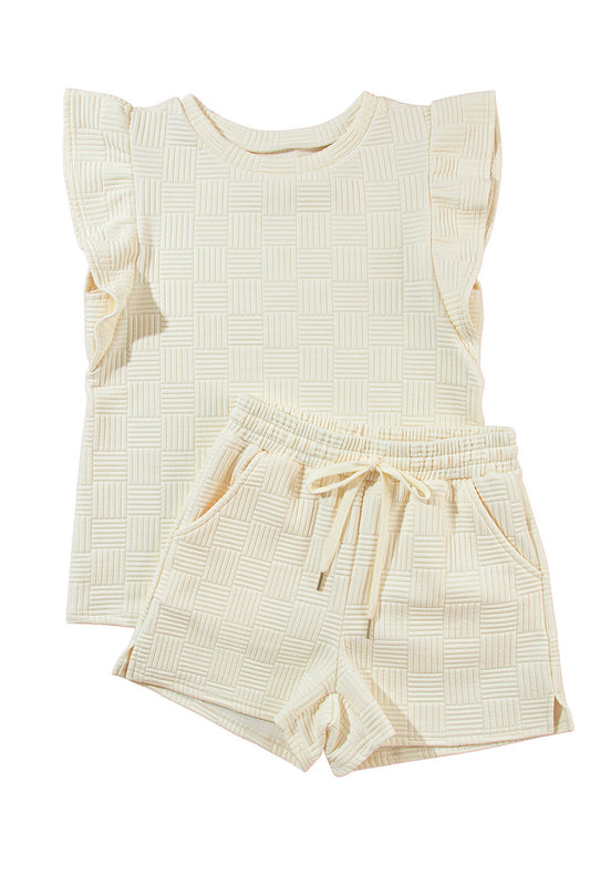 Textured Ruffle Sleeve Short Set