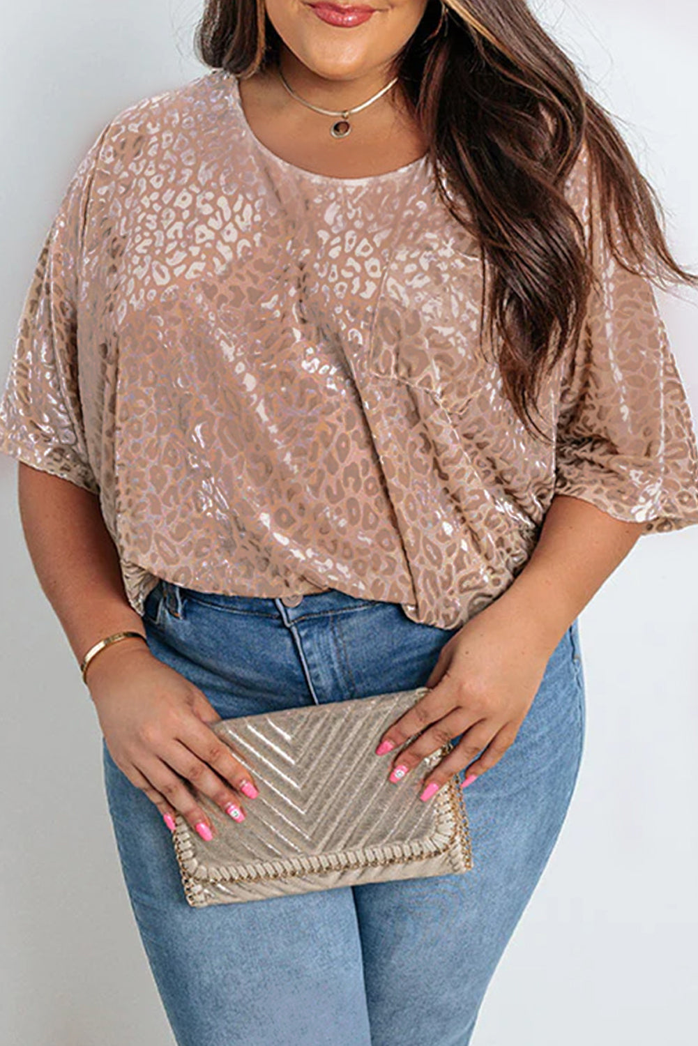 Curvy Khaki Leopard Print Half Sleeve Tee