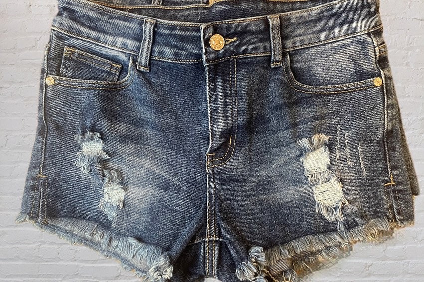 The Dark Denim Distressed Shorts