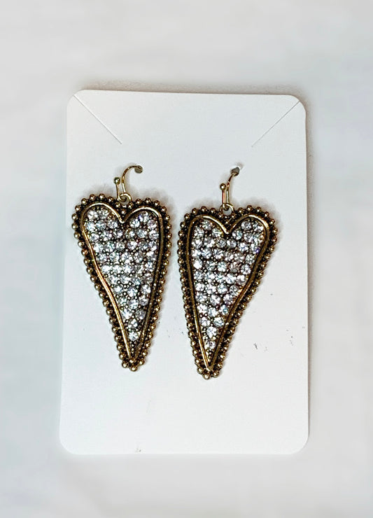 Bronze Rhinestone Heart Earrings