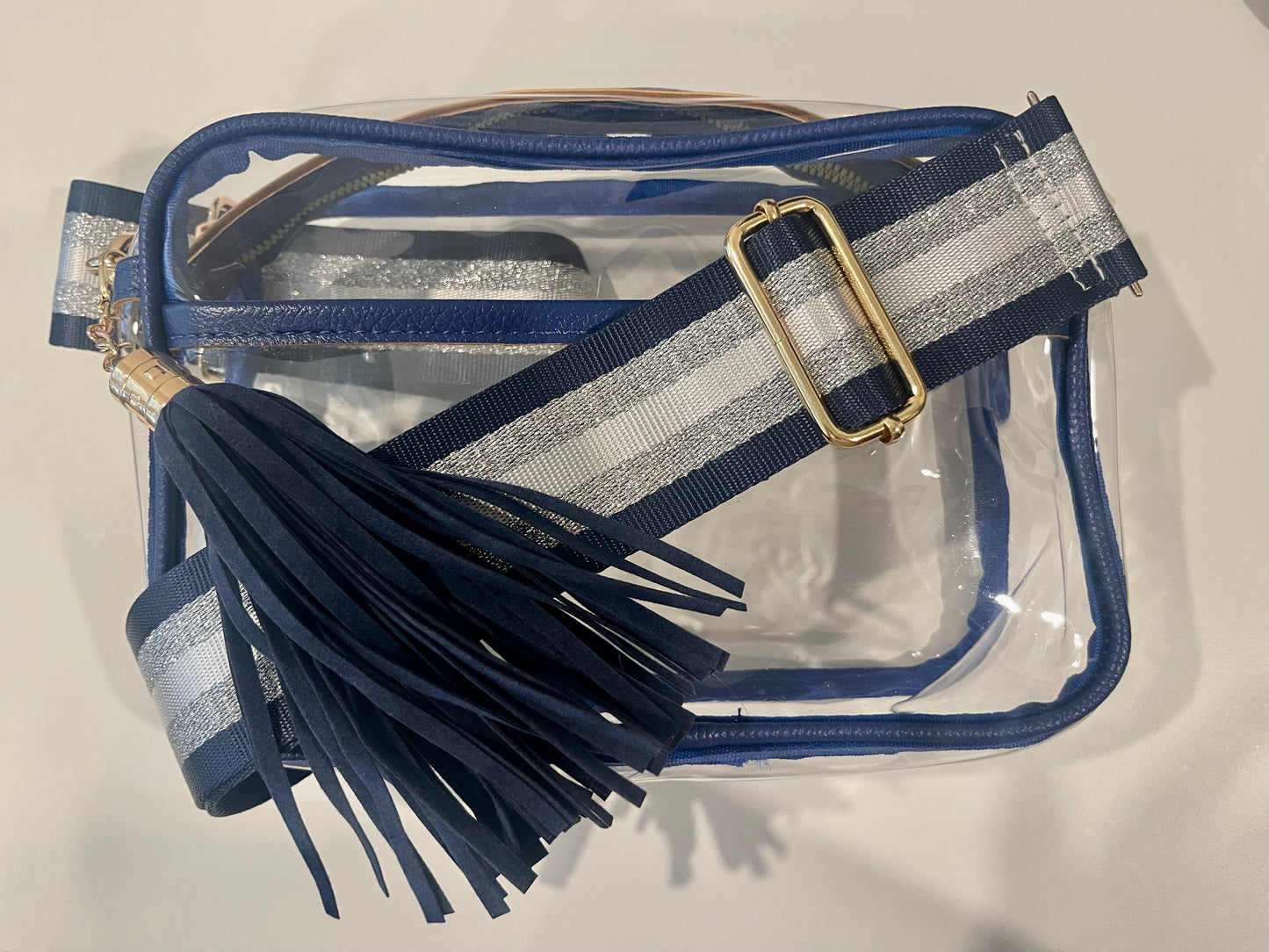 Wide Blue and Silver Bag Strap