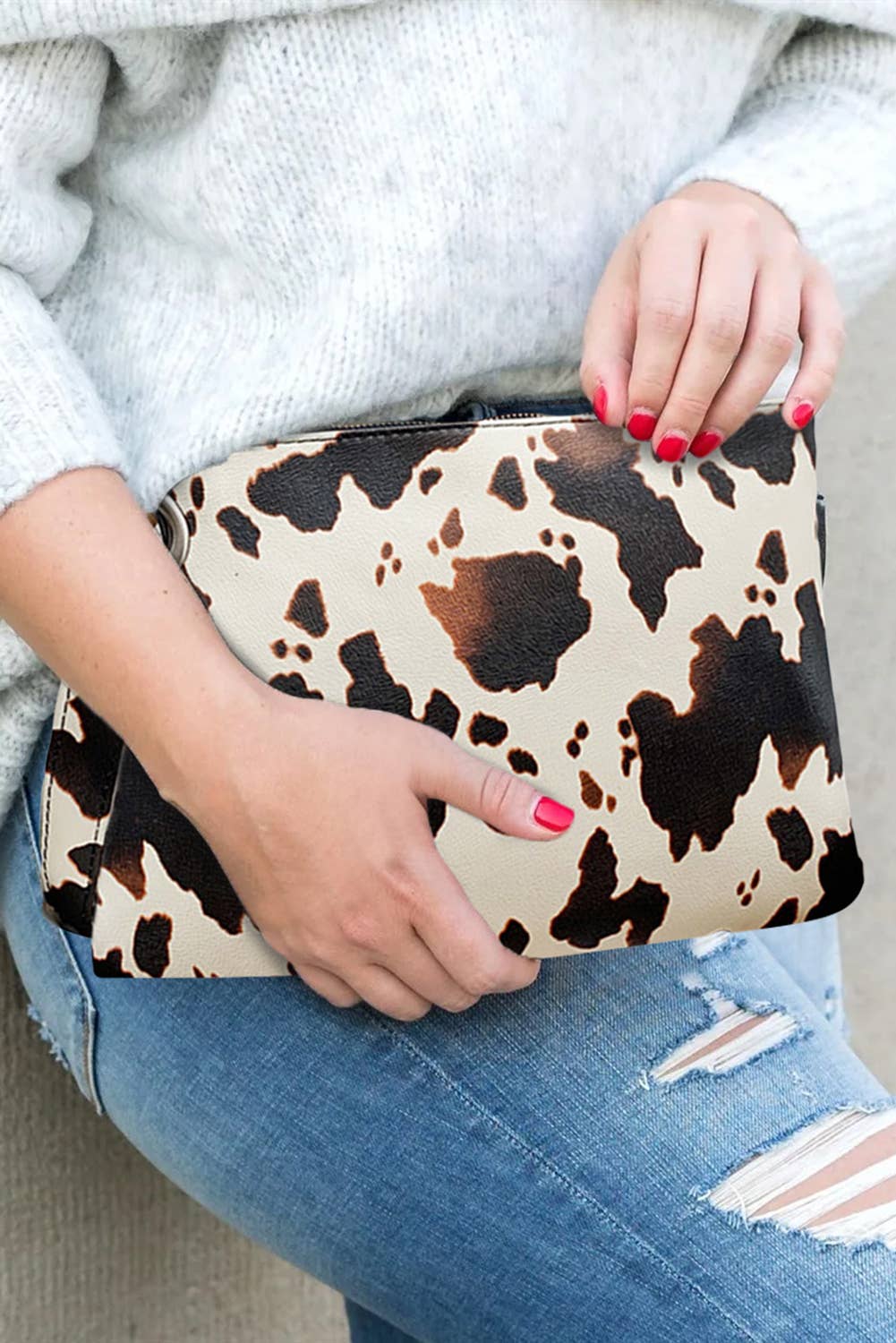 Brown & Cream Cow Print Handbag / Oversized Clutch