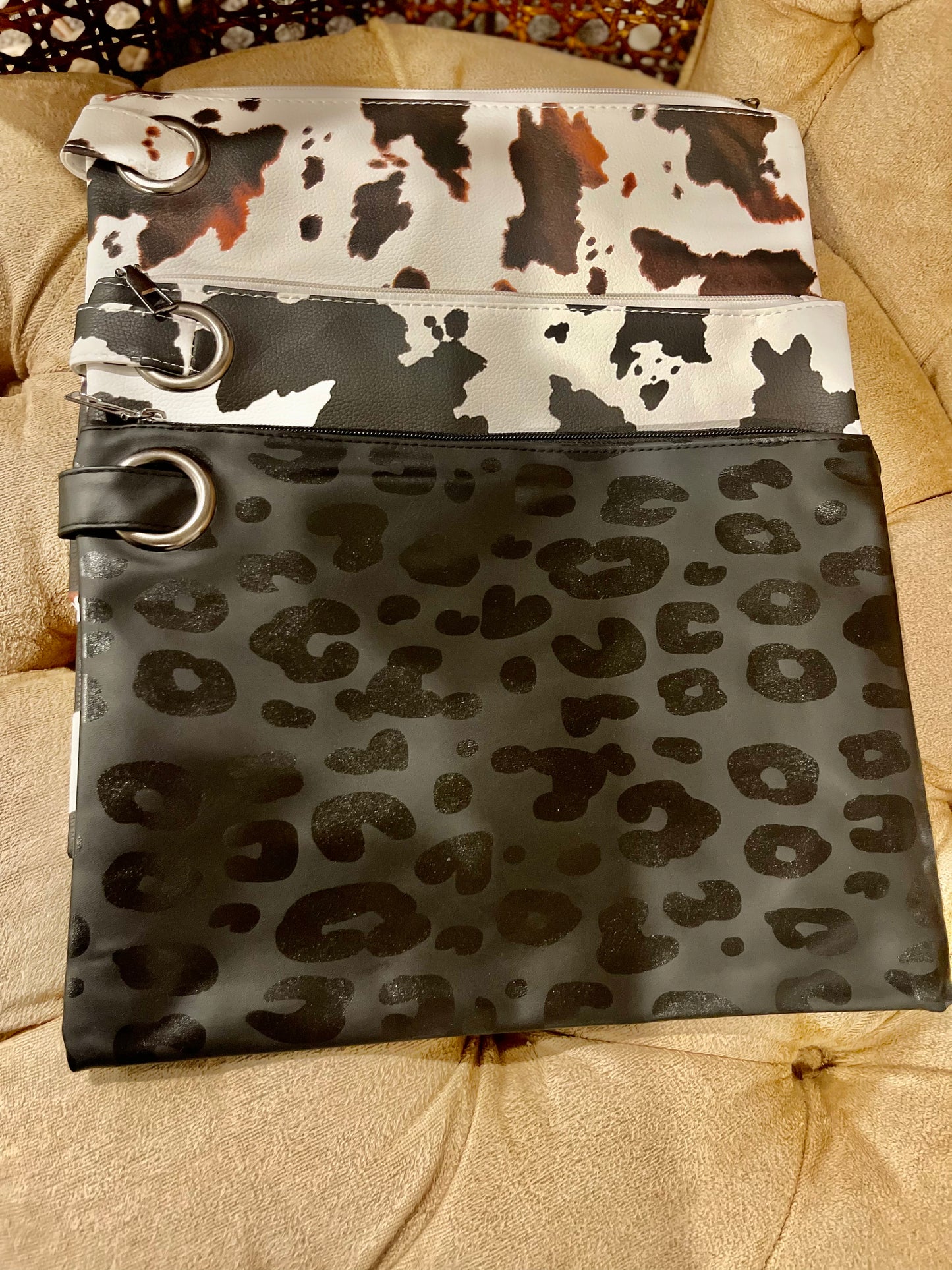 Brown & Cream Cow Print Handbag / Oversized Clutch