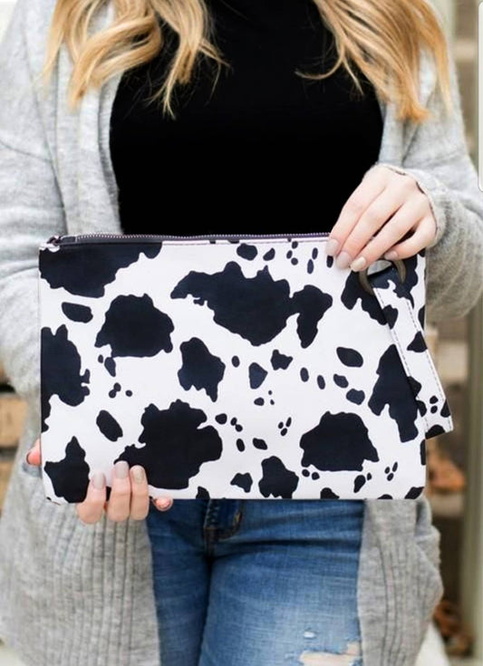 Black & White Cow Print Handbag / Oversized Clutch